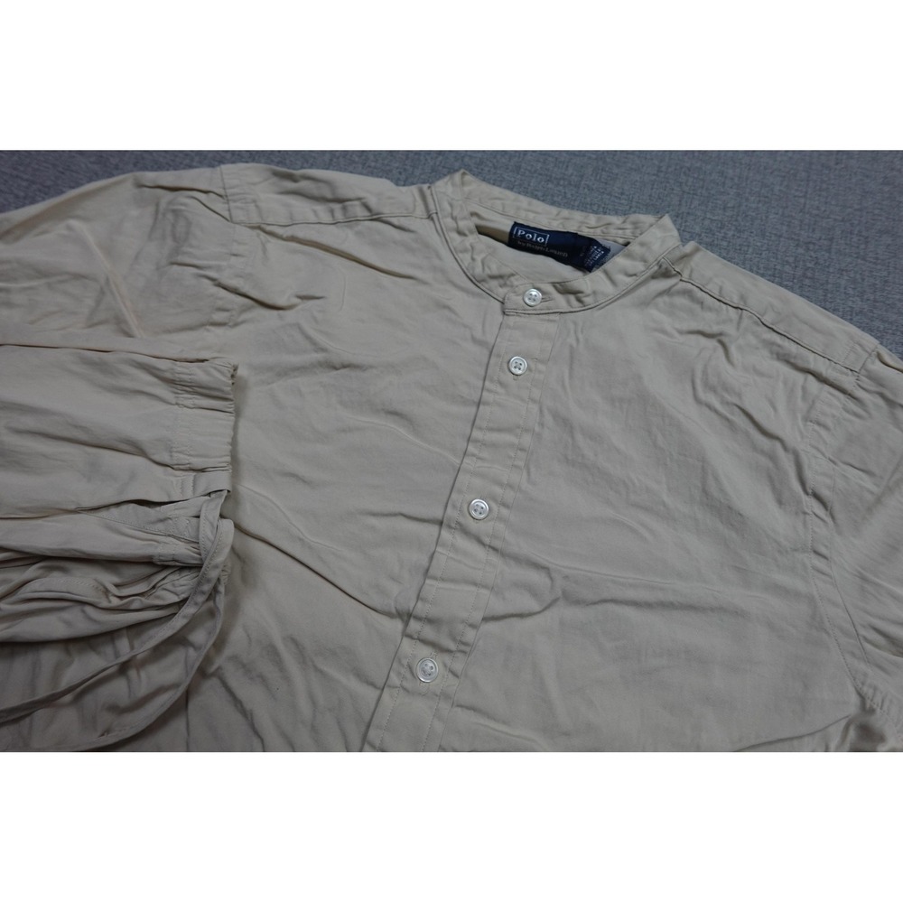Polo Ralph Lauren Band Collar Shirt Mens Small Beige Long Sleeve Lightweight